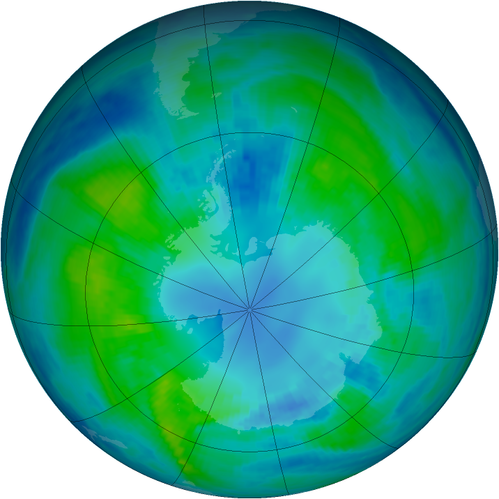 Antarctic ozone map for 15 April 1988